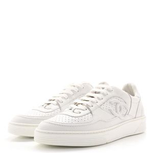 Chanel White CC Sneakers, Size 39.5